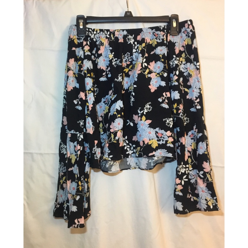 Love, fire black flower off the shoulder top
